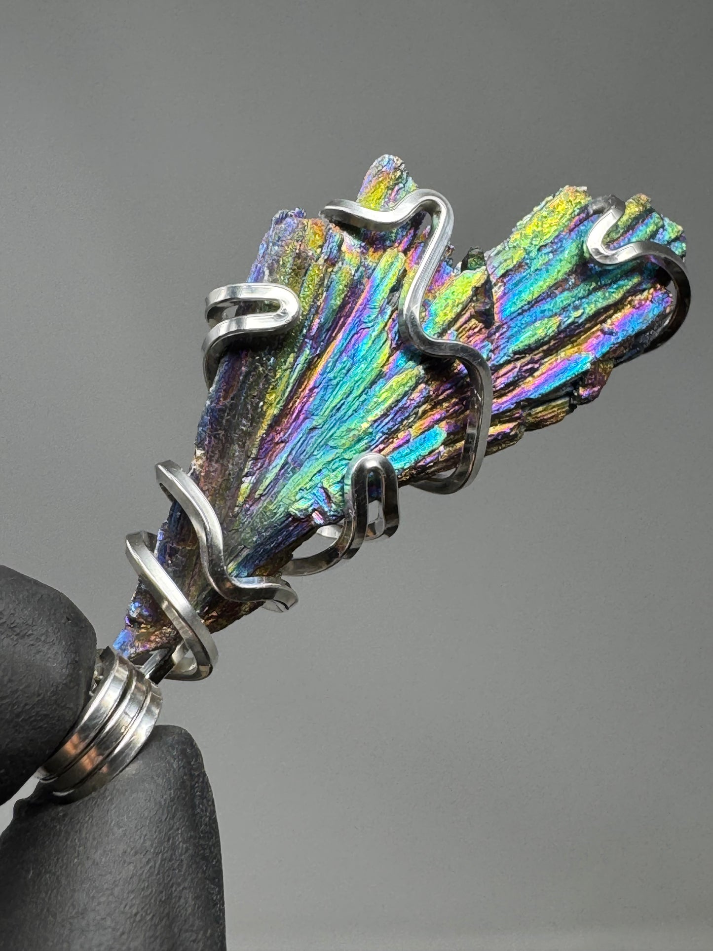 Titanium Aura Black Kyanite Sterling Silver Large PENDANT #1