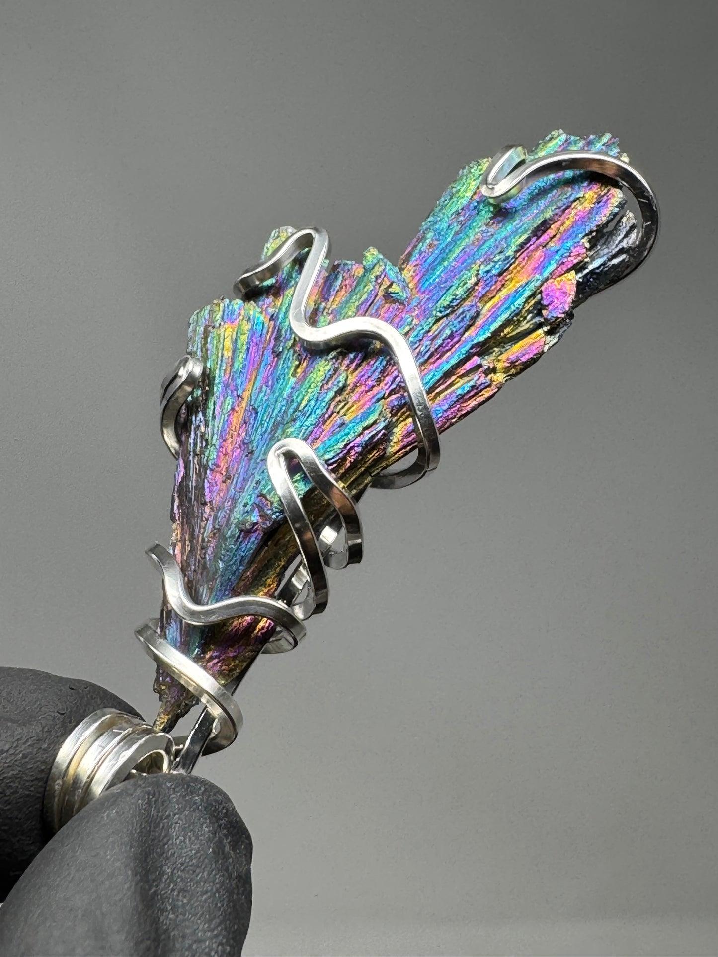 Titanium Aura Black Kyanite Sterling Silver Large PENDANT #1