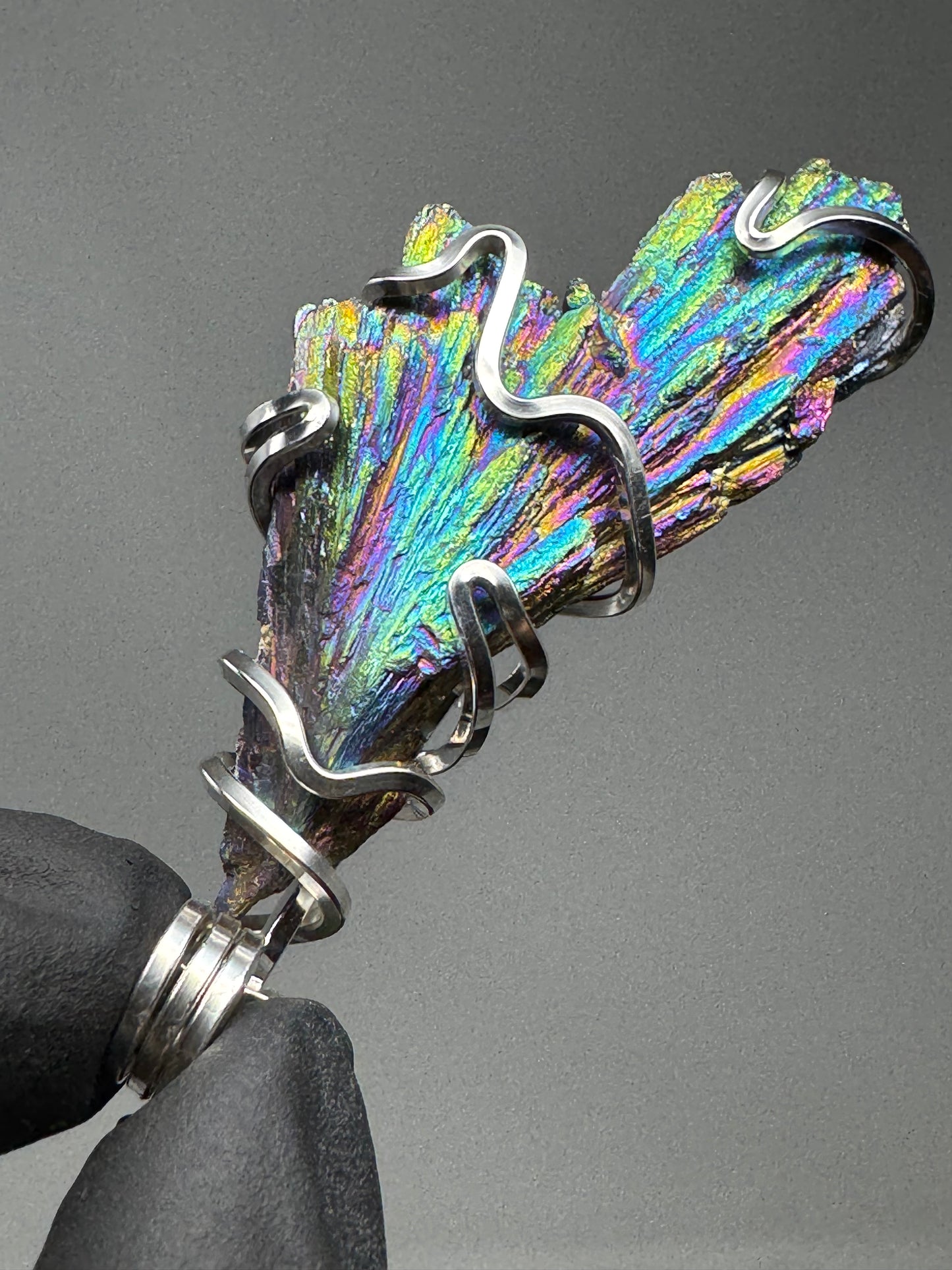 Titanium Aura Black Kyanite Sterling Silver Large PENDANT #1