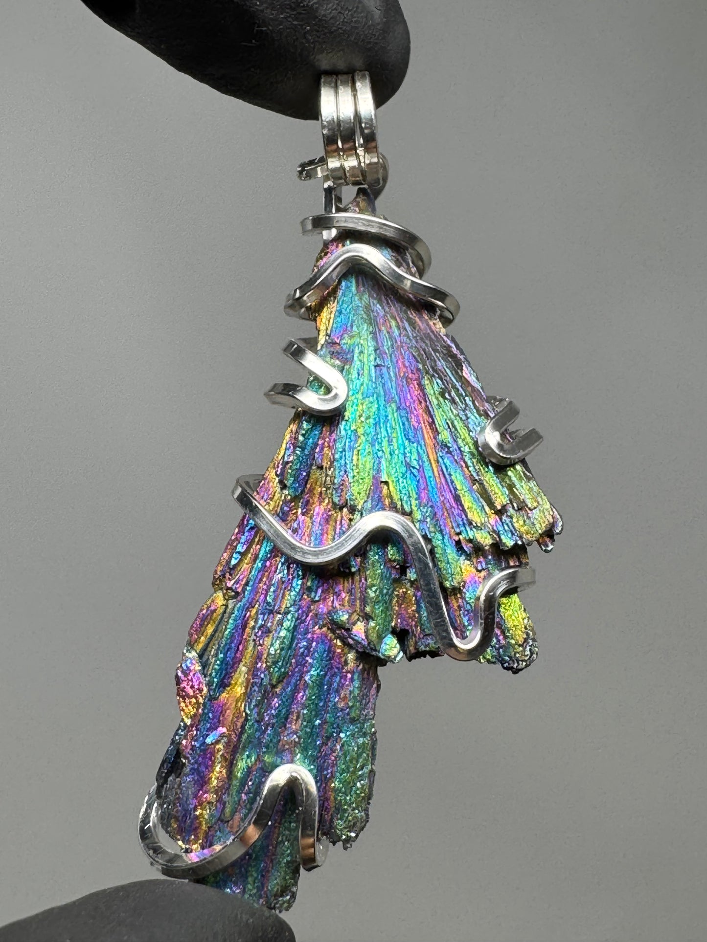 Titanium Aura Black Kyanite Sterling Silver Large PENDANT #1