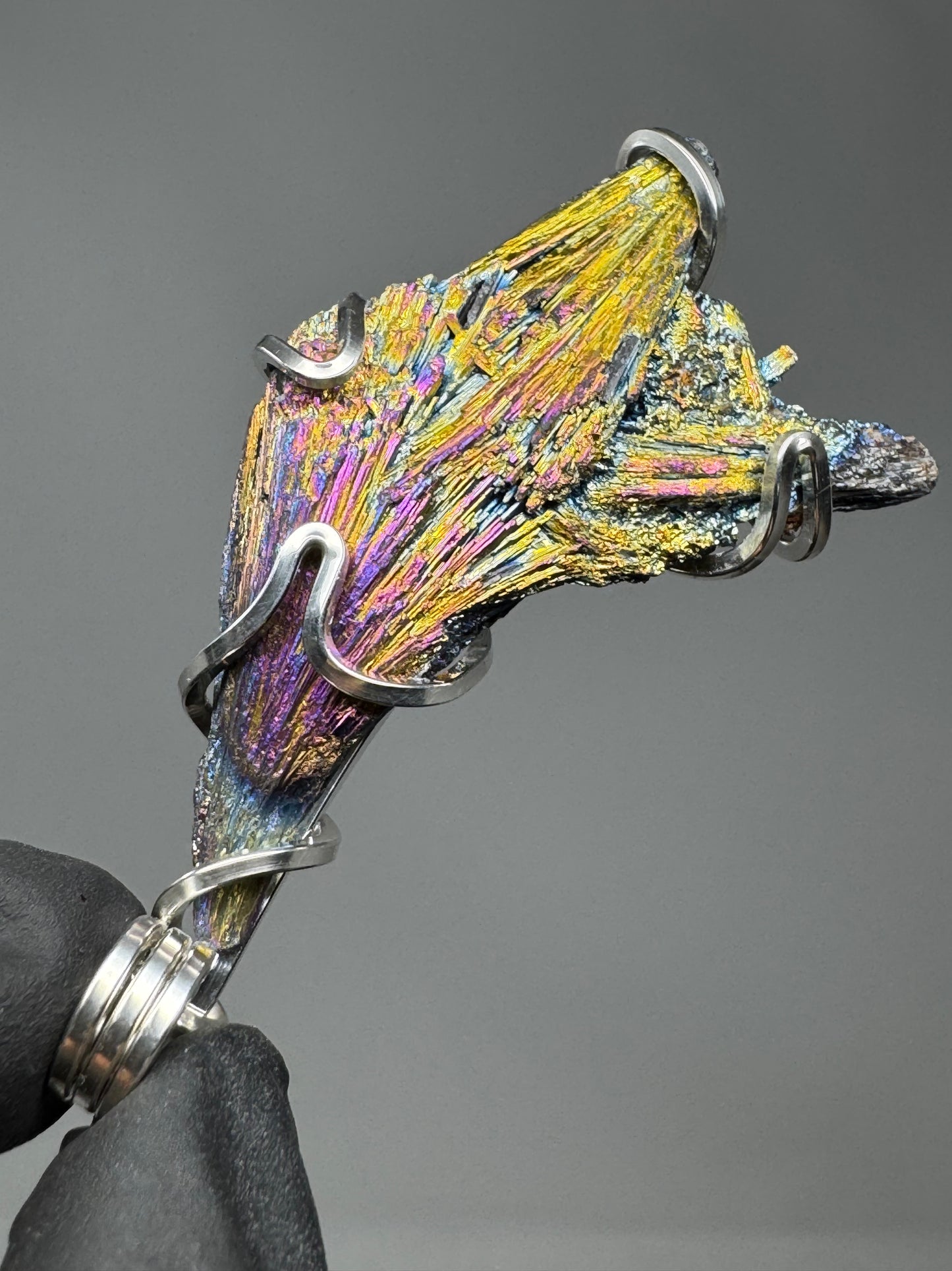 Titanium Aura Black Kyanite Sterling Silver Large PENDANT #2
