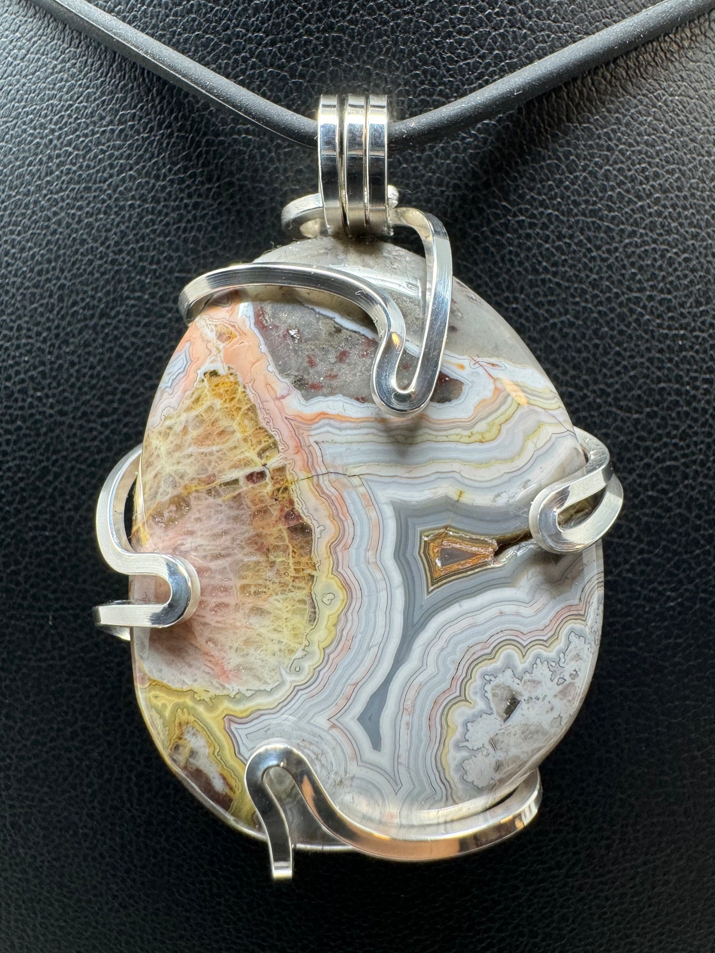 Crazy Lace Agate Sterling Silver Large PENDANT