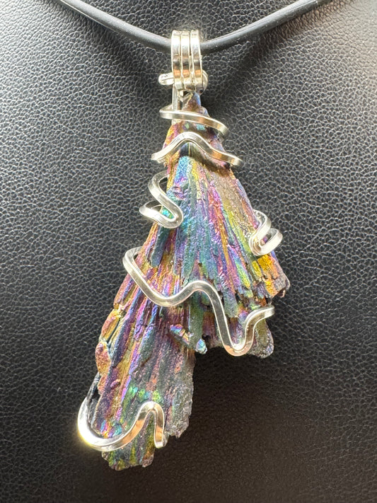 Titanium Aura Black Kyanite Sterling Silver Large PENDANT #1