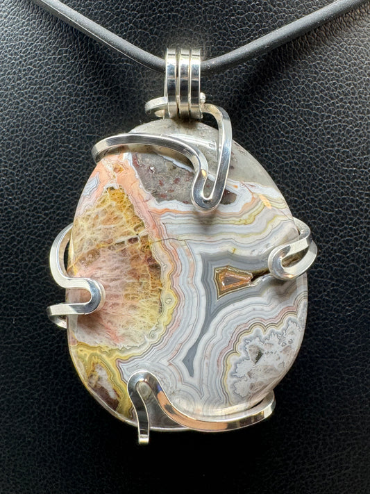 Crazy Lace Agate Sterling Silver Large PENDANT