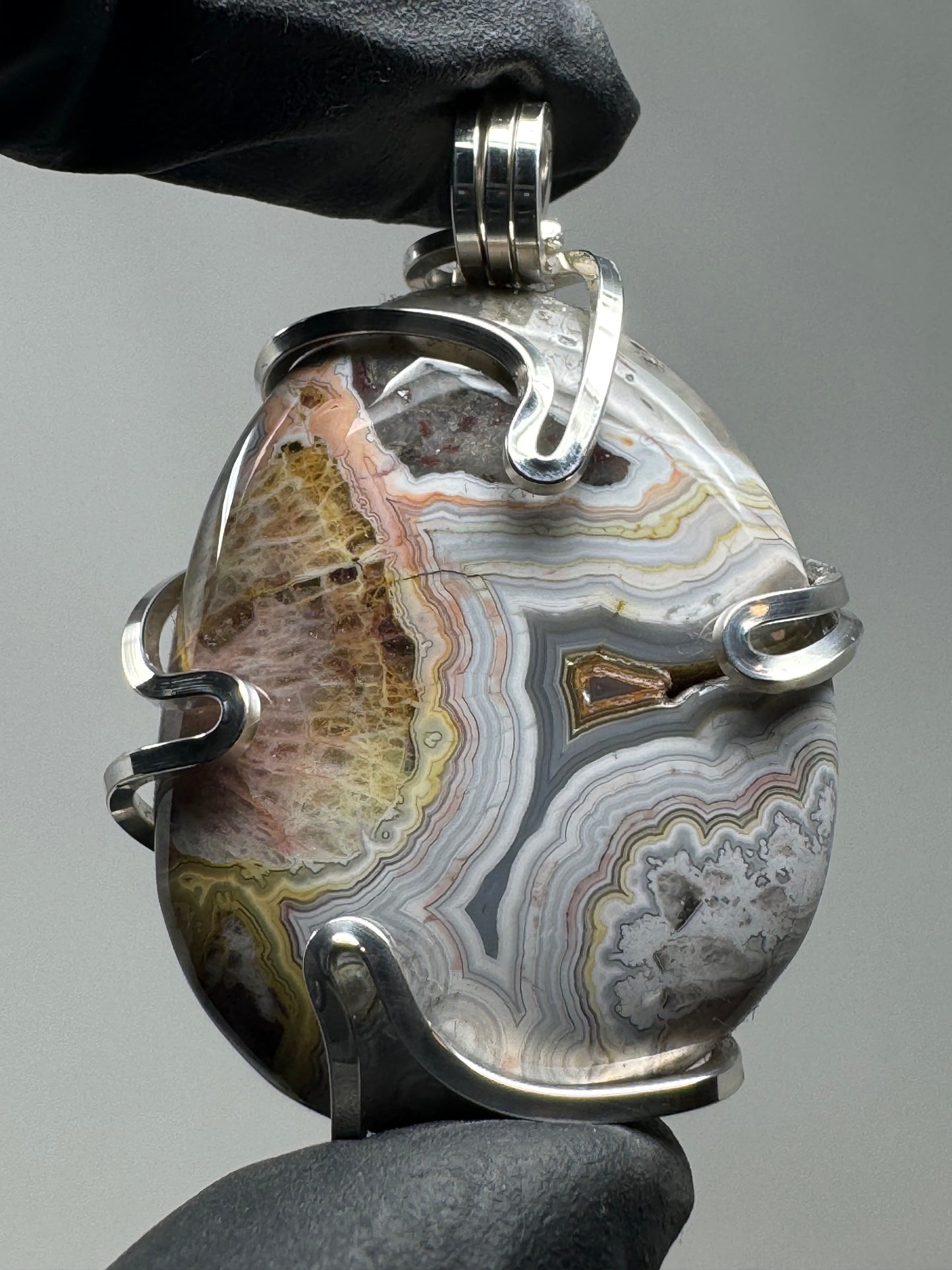 Crazy Lace Agate Sterling Silver Large PENDANT